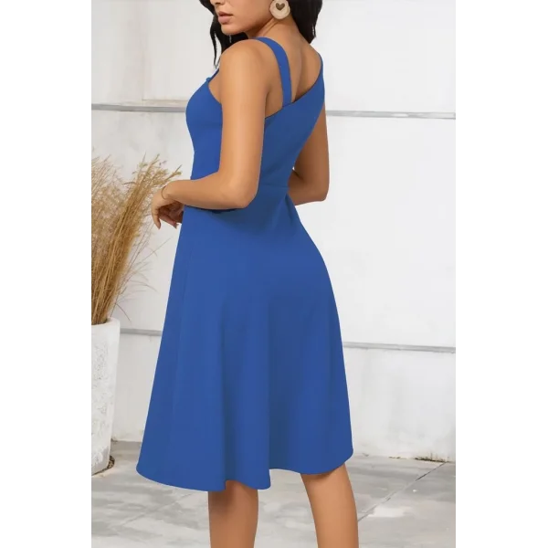 Kadın Tek Omuzu şerit Detaylı Kolsuz Yandan Düğme Detaylı Janjan Krep Elbise