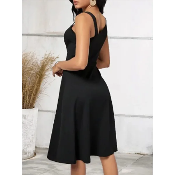 Kadın Tek Omuzu şerit Detaylı Sıfır Kol Yandan Düğme Detaylı Janjan Krep Elbise