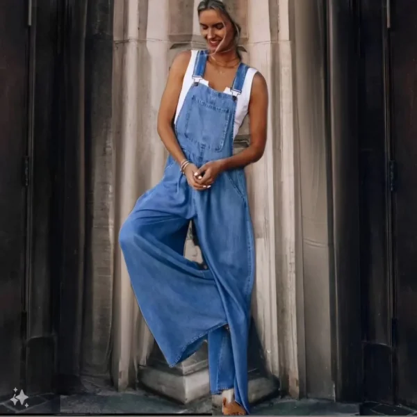 Kadın Tensel Kot Tulum - Mavi