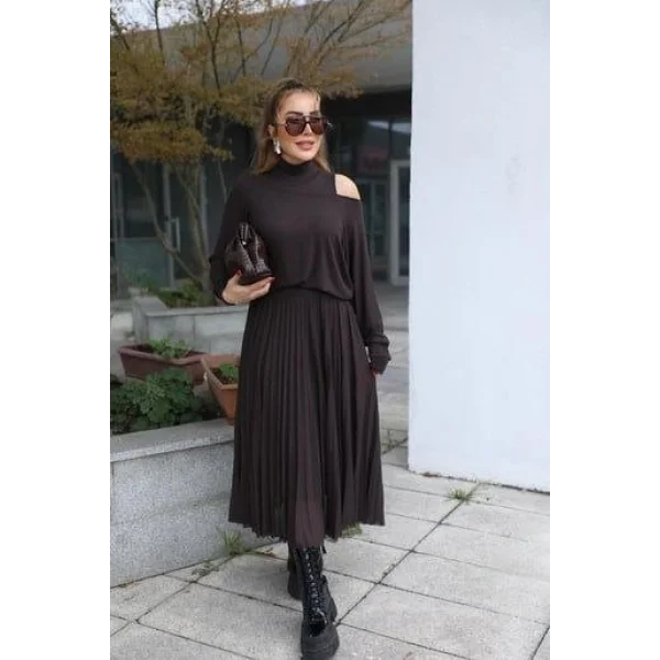 Kadın Triko Plise Ve Tül Detay Iki Parça Elbise