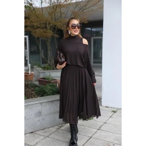 Kadın Triko Plise Ve Tül Detay Iki Parça Elbise