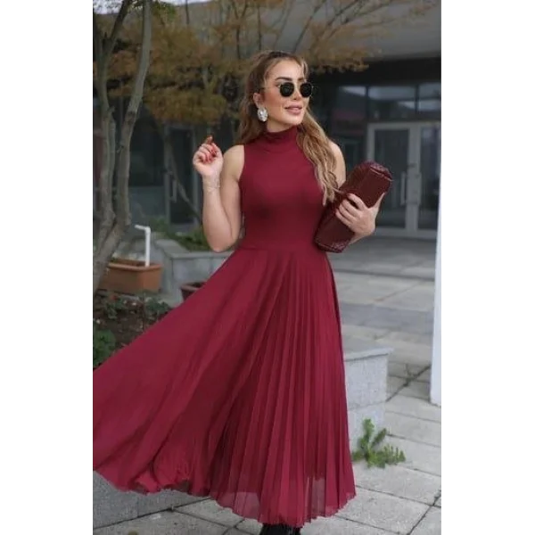 Kadın Triko Plise Ve Tül Detay Iki Parça Elbise