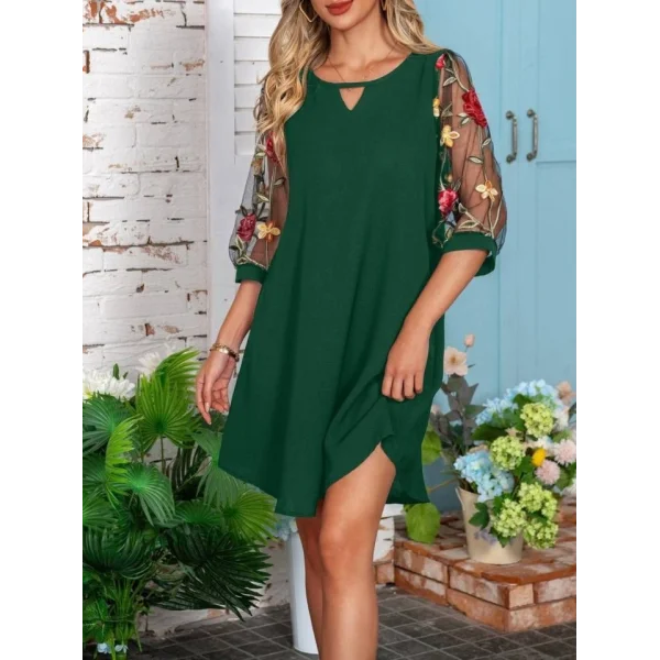 Kadın Truvakar Kol Bisiklet Yaka çiçek Desen Sandy Salaş Kısa Elbise