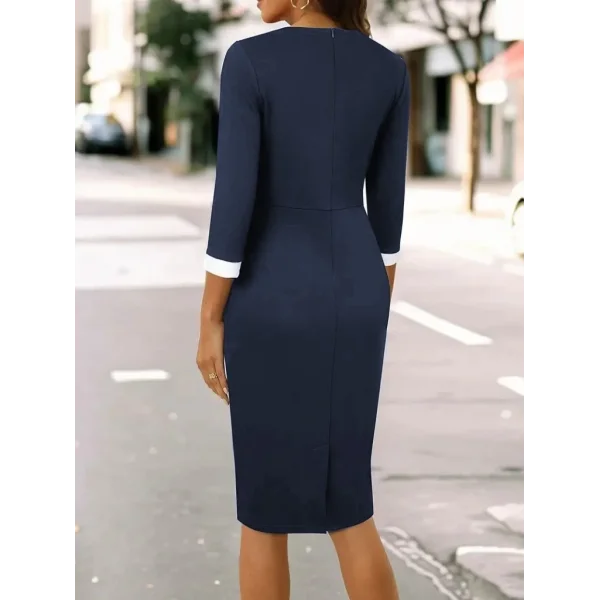 Kadın Truvakar Kol çift Renkli Düğmeli Kısa Ithal Krep Elbise