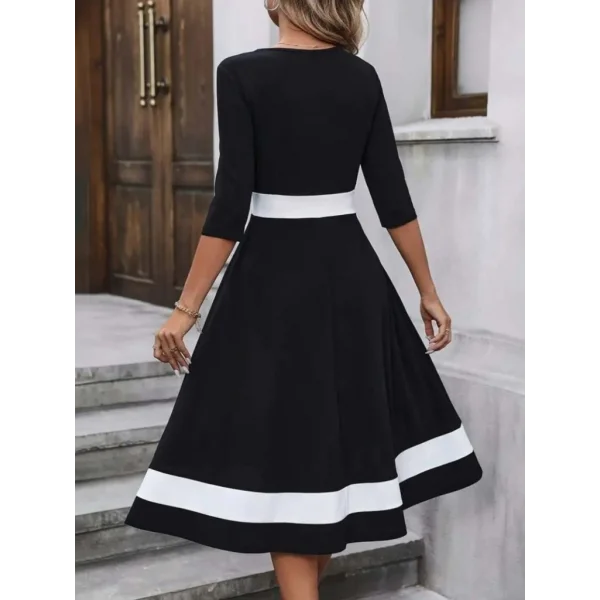 Kadın Truvakar Kol V Yakalı Janjan Krep Midi Elbise