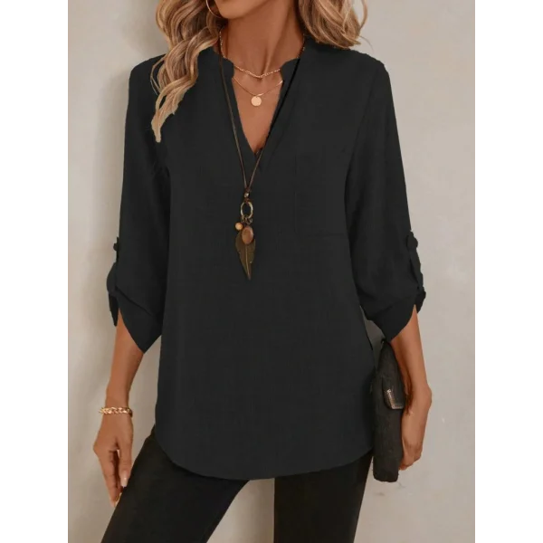 Kadın Truvakar Kol V Yakalı Keten Bluz