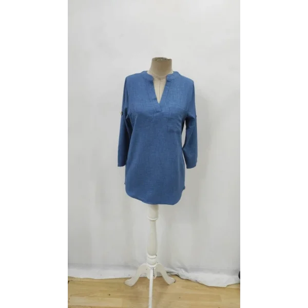 Kadın Truvakar Kol V Yakalı Keten Bluz