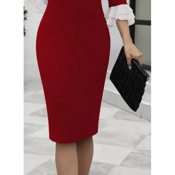 Kadın Truvakar Kollu Fiyonk Yakalı Midi Ithal Krep Elbise