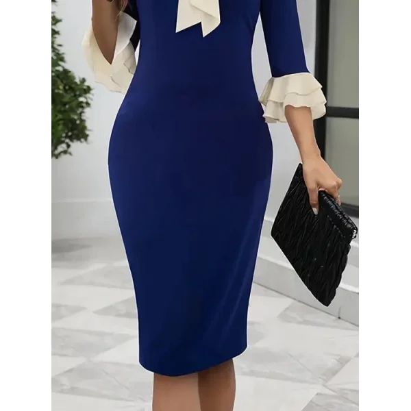 Kadın Truvakar Kollu Fiyonk Yakalı Midi Ithal Krep Elbise