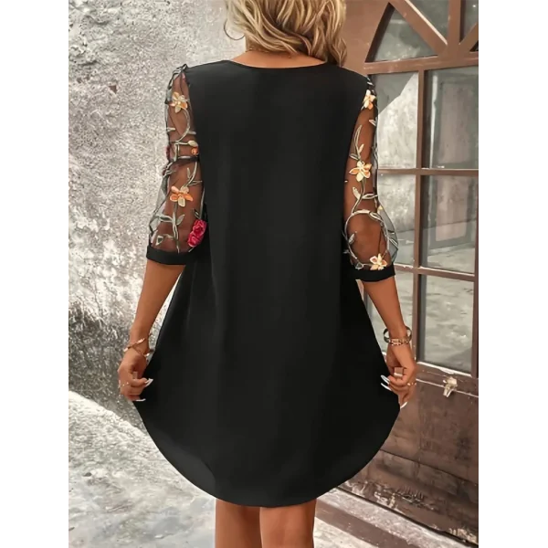 Kadın Truvakarkol çiçek Desenli Tül Kol Bisiklet Yaka çiçek Desen Sandy Salaş Kısa Elbise