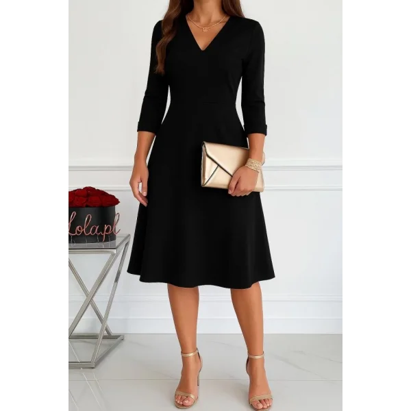 Kadın Truvakarkol V Yakalı Midi Ithal Krep Elbise