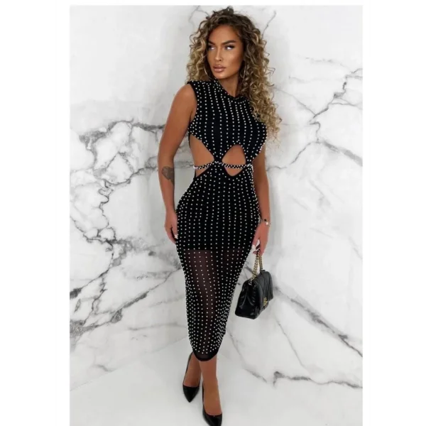 Kadın Tül Transparan Taş Detay Elbise