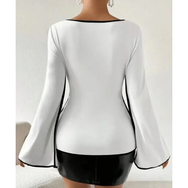 Kadın U Yaka Siyah şerit Detyalı Yarasa Kol Dalgıç Kumaş Arabiyeli Bluz