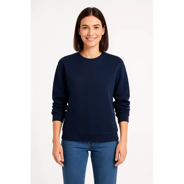 Kadın Üç İplik Düz Bisiklet Yaka SweatShirt - Lacivert