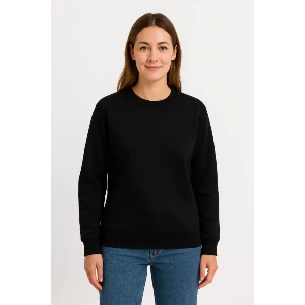Kadın Üç İplik Düz Bisiklet Yaka SweatShirt - Siyah