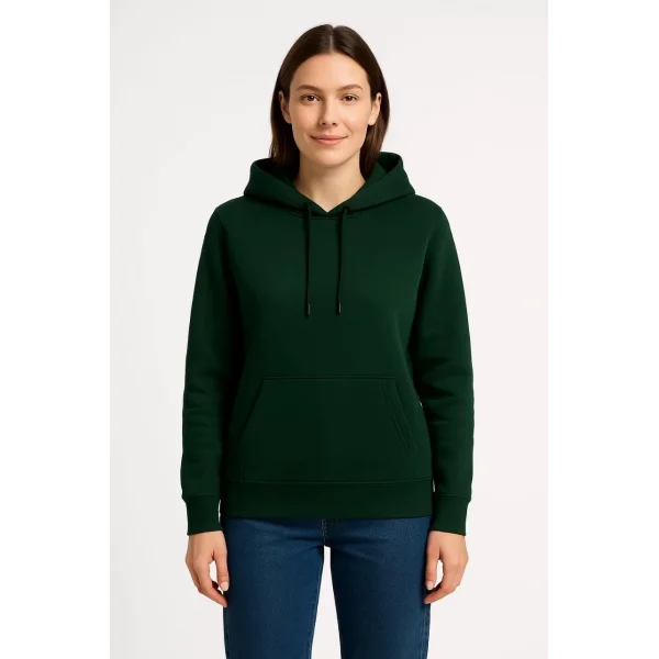 Kadın Üç İplik Kapüşonlu Kanguru Cepli Sweatshirt hoodie - Haki