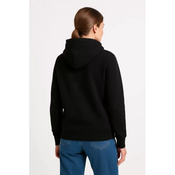 Kadın Üç İplik Kapüşonlu Kanguru Cepli Sweatshirt hoodie - Siyah