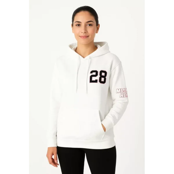 Kadın Üç İplik Kapüşonlu Ön ve Arka Baskılı SweatShirt hoodie - Beyaz