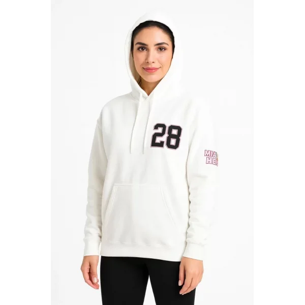 Kadın Üç İplik Kapüşonlu Ön ve Arka Baskılı SweatShirt hoodie - Beyaz