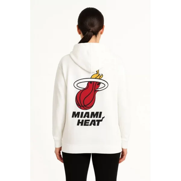 Kadın Üç İplik Kapüşonlu Ön ve Arka Baskılı SweatShirt hoodie - Beyaz