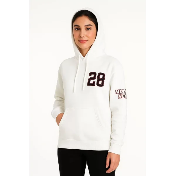 Kadın Üç İplik Kapüşonlu Ön ve Arka Baskılı SweatShirt hoodie - Beyaz