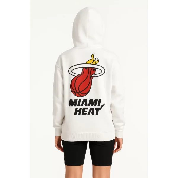 Kadın Üç İplik Kapüşonlu Ön ve Arka Baskılı SweatShirt hoodie - Beyaz