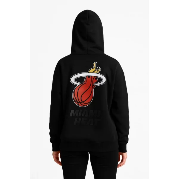 Kadın Üç İplik Kapüşonlu Ön ve Arka Baskılı SweatShirt hoodie - Siyah