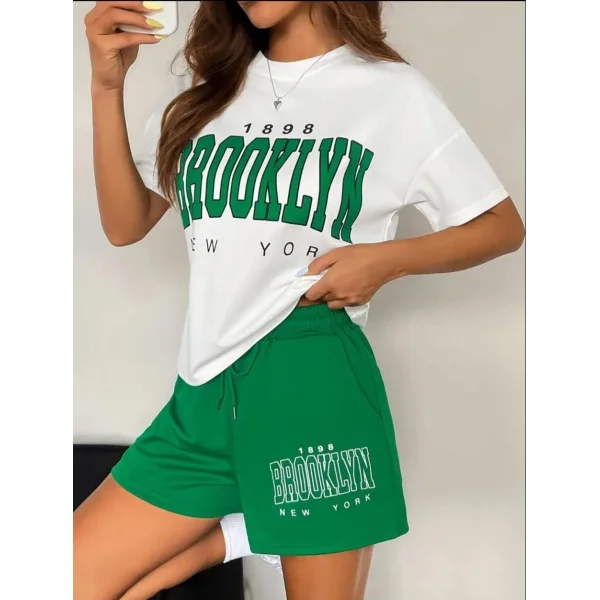 Kadın Üst Süprem Alt İki İplik Kumaş Brooklyn Baskılı İkili Takım