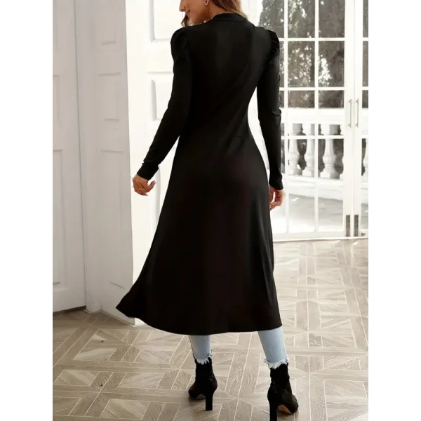 Kadın Uzun Balon Kollu Yarı Balıkçı Yaka önü Açık Kaşkorse Tunik