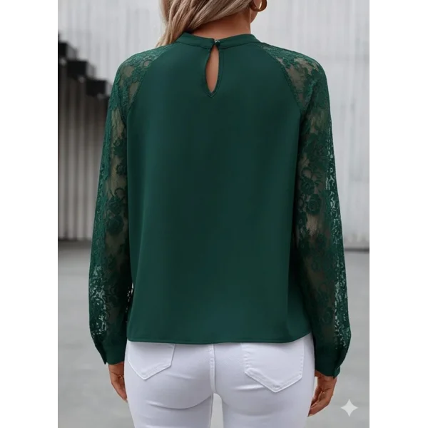 Kadın Uzun Dantel Kollu Yuvarlak Yakalı Sandy Bluz