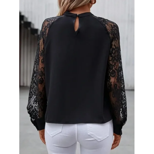 Kadın Uzun Dantel Kollu Yuvarlak Yakalı Sandy Bluz