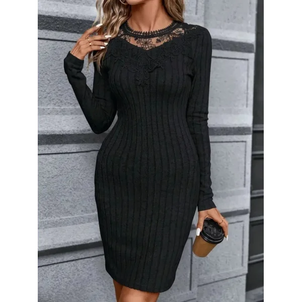 Kadın Uzun Kol Dantel Yaka Detaylı Kısa şardonlu Elbise