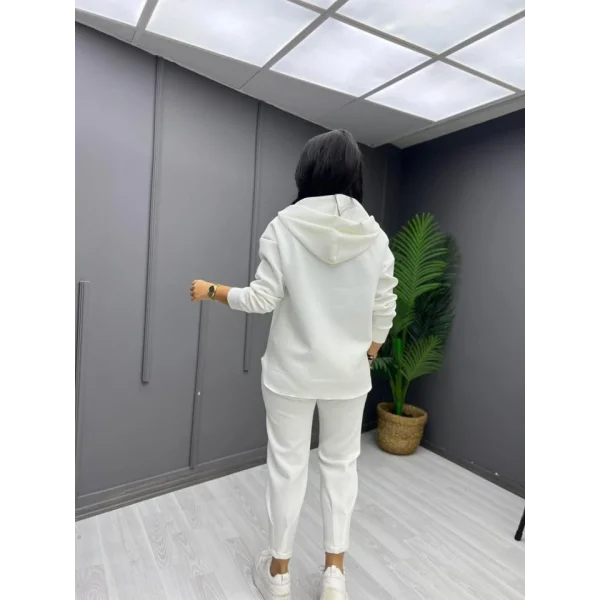 Kadın Uzun Kol V Yaka Kapüşon Detay Sweat Ve Yüksel Bel Eşofman Ikili Takım