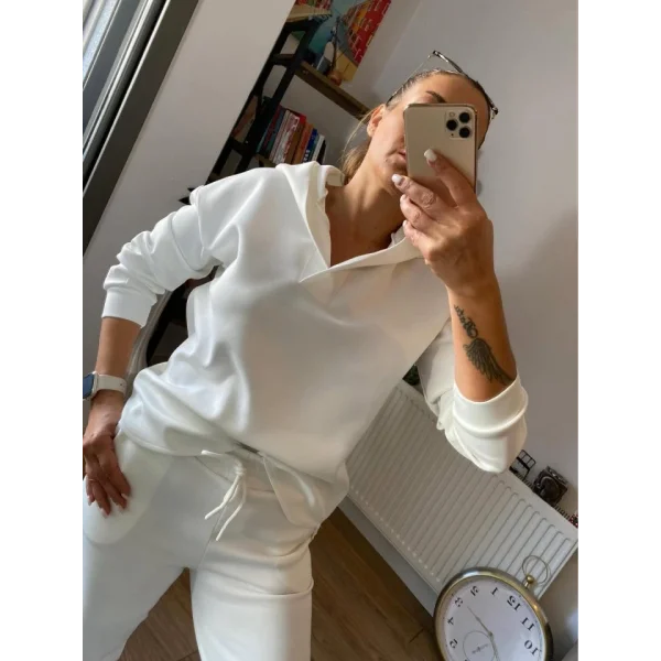 Kadın Uzun Kol V Yaka Kapüşon Detay Sweat Ve Yüksel Bel Eşofman Ikili Takım