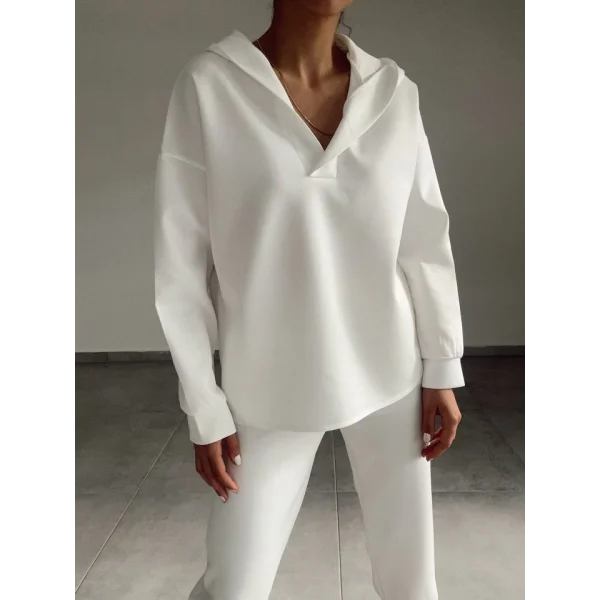 Kadın Uzun Kol V Yaka Kapüşon Detay Sweat Ve Yüksel Bel Eşofman Ikili Takım