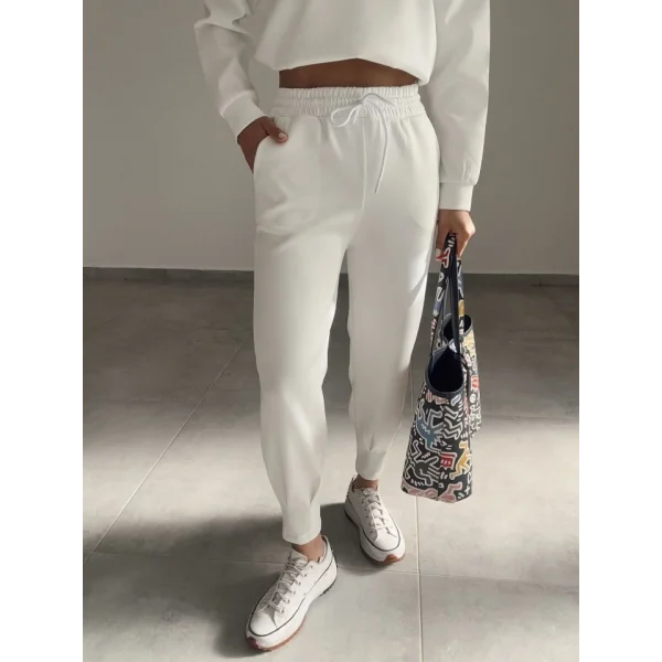 Kadın Uzun Kol V Yaka Kapüşon Detay Sweat Ve Yüksel Bel Eşofman Ikili Takım