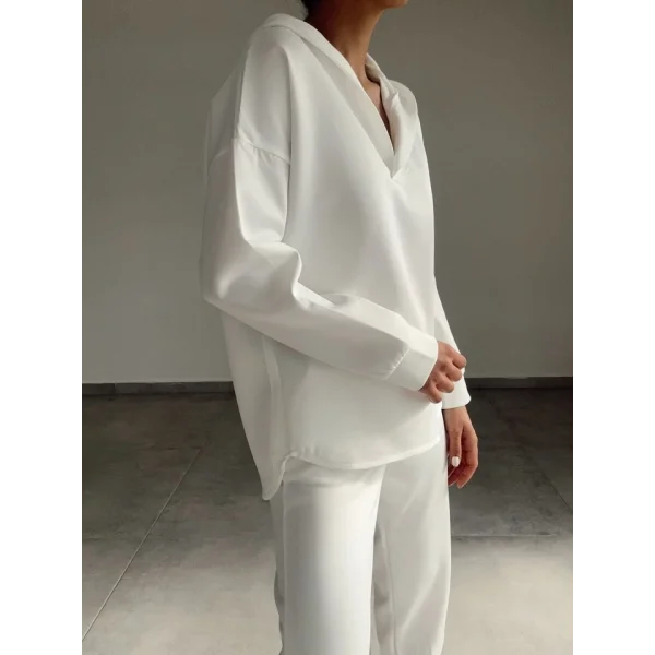 Kadın Uzun Kol V Yaka Kapüşon Detay Sweat Ve Yüksel Bel Eşofman Ikili Takım