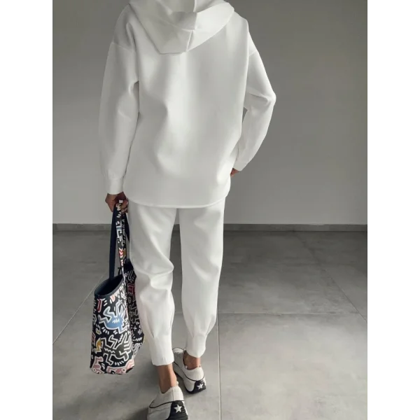 Kadın Uzun Kol V Yaka Kapüşon Detay Sweat Ve Yüksel Bel Eşofman Ikili Takım