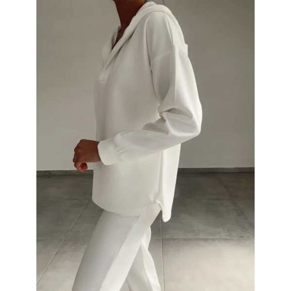 Kadın Uzun Kol V Yaka Kapüşon Detay Sweat Ve Yüksel Bel Eşofman Ikili Takım