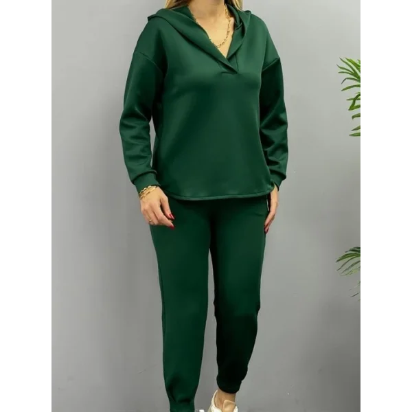 Kadın Uzun Kol V Yaka Kapüşon Detay weat Ve Yüksel Bel Eşofman Ikili Takım