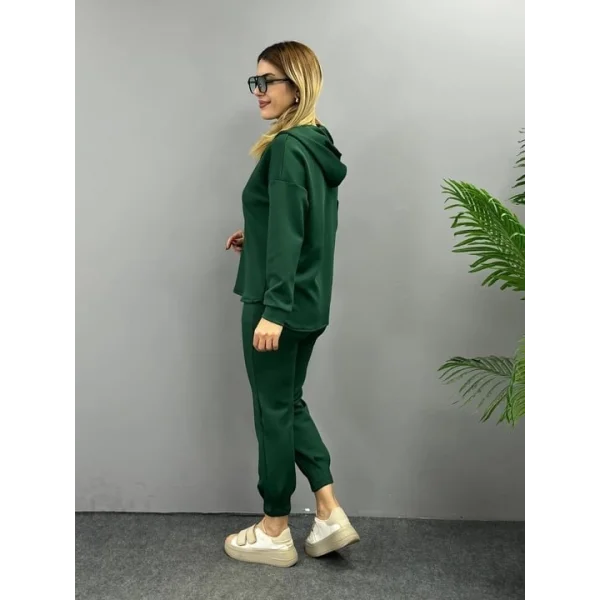 Kadın Uzun Kol V Yaka Kapüşon Detay weat Ve Yüksel Bel Eşofman Ikili Takım