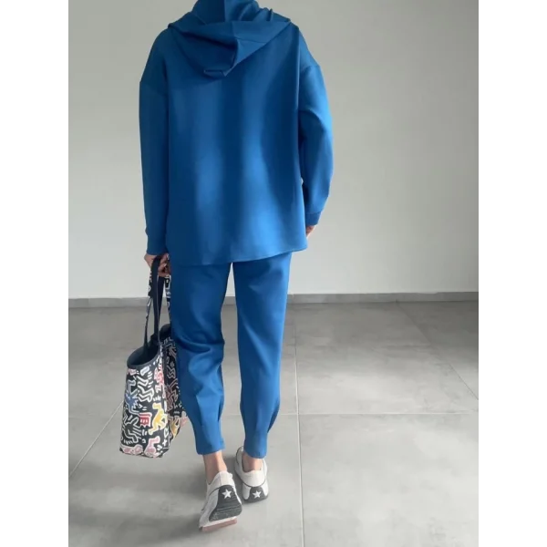 Kadın Uzun Kol V Yaka Kapüşon Detay weat Ve Yüksel Bel Eşofman Ikili Takım