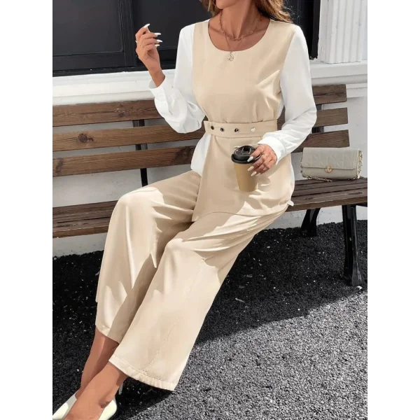 Kadın Uzun Kollu Açık Yakalı çift Renkli Kemerli Ithal Krep Ikili Takım