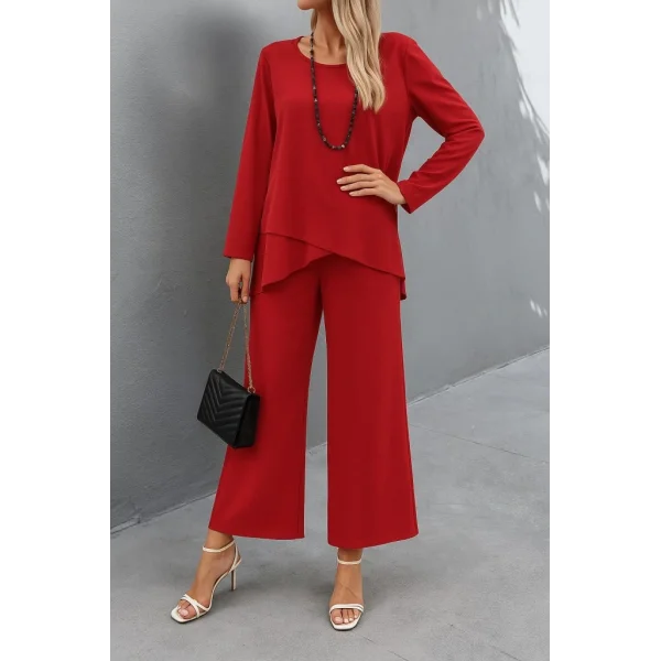 Kadın Uzun Kollu Asimetrik Detaylı Salaş Sandy Bluz Ve Pantolon Ikili Takım