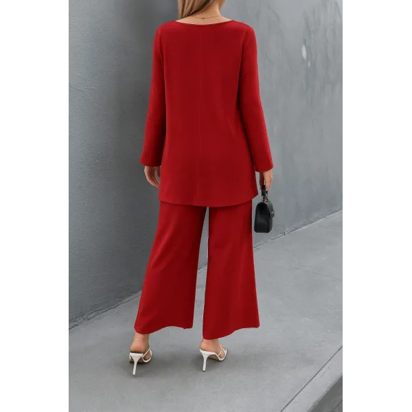 Kadın Uzun Kollu Asimetrik Detaylı Salaş Sandy Bluz Ve Pantolon Ikili Takım