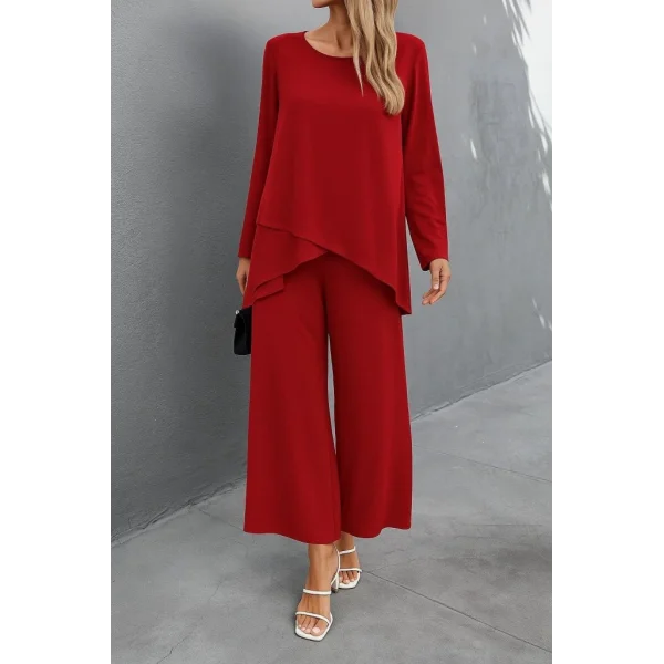 Kadın Uzun Kollu Asimetrik Detaylı Salaş Sandy Bluz Ve Pantolon Ikili Takım