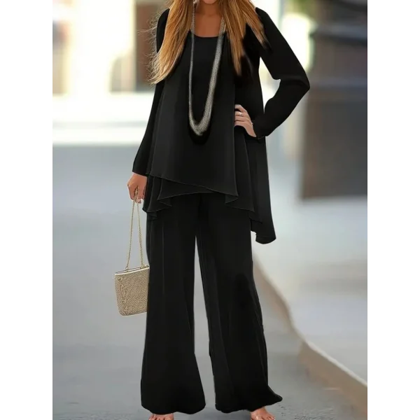 Kadın Uzun Kollu Asimetrik Detaylı Salaş Sandy Bluz Ve Pantolon Ikili Takım