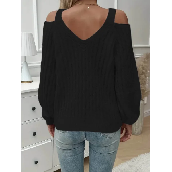 Kadın Uzun Kollu Askılı Omuzlardan Açık Uzun Kollu Triko Bluz