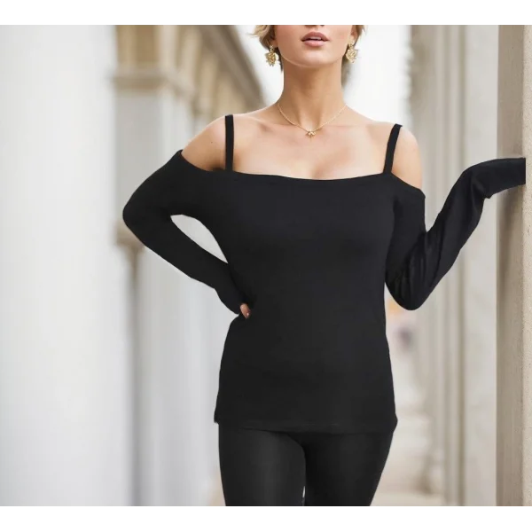 Kadın Uzun Kollu Askılı Viskon Bluz