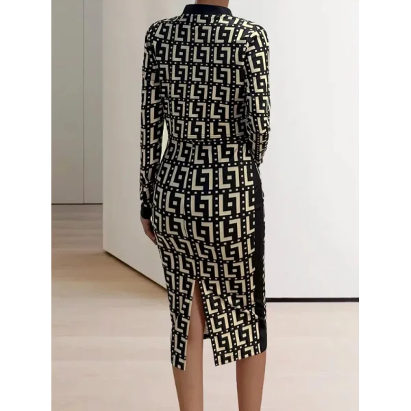 Kadın Uzun Kollu Askılı Yuvarlak Yaka Desenli Dalgıç Bluz Ceket Ve Etek üçlü Takım